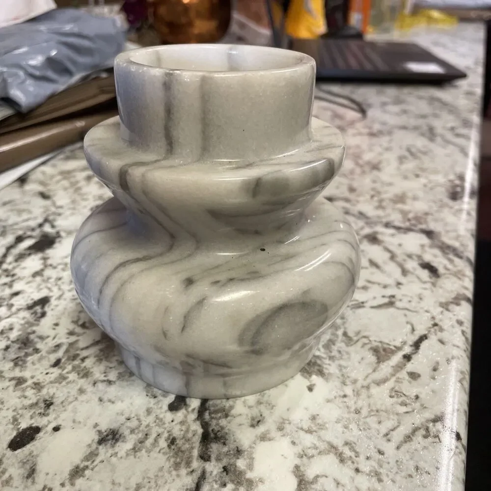 Vintage 1960s 1970s Good Wood White and Grey Pedestal Candle Holder